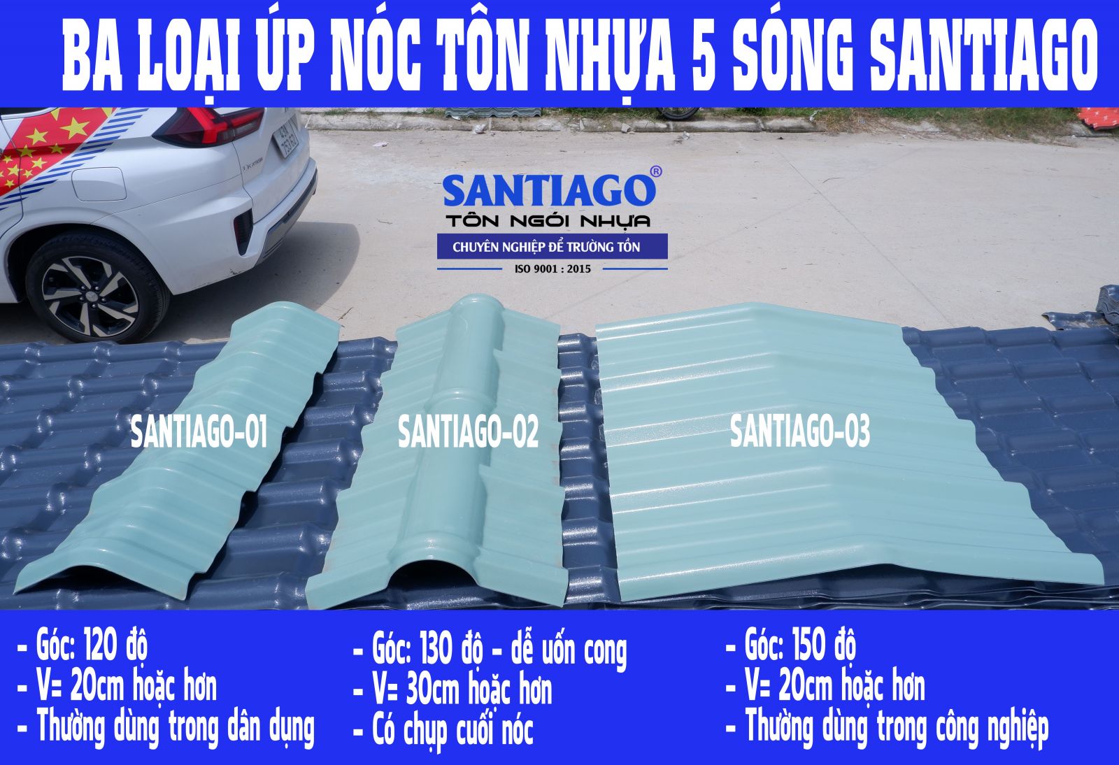 3 loại úp nóc tôn nhựa pvc 5 sóng