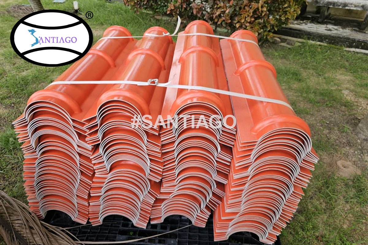 Úp nóc ngói nhựa đỏ ngói xếp chồng