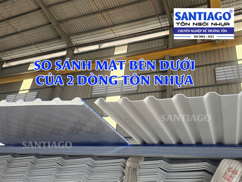 bề mặt bên dưới của 2 loại tôn nhựa pvc và tôn nhựa pvc có xốp pu