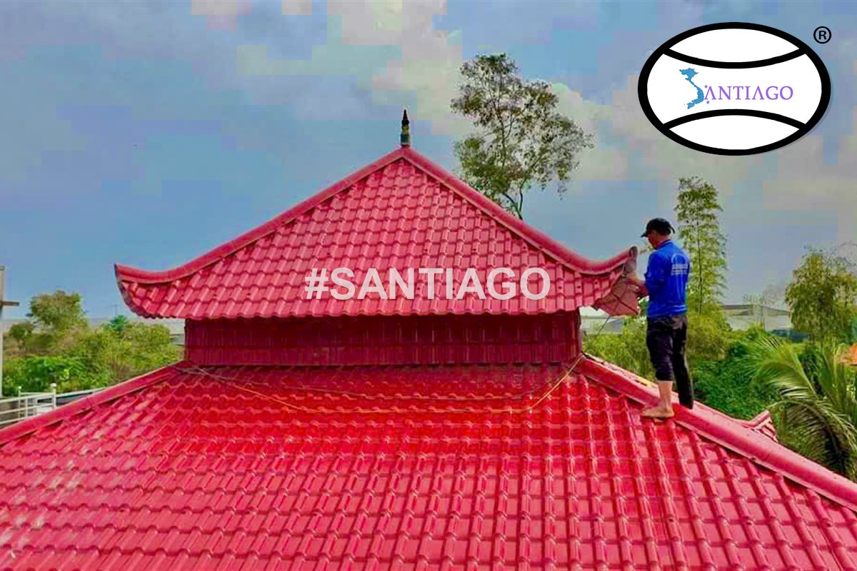 Mái hai tầng kiểu đình lợp ngói nhựa đỏ