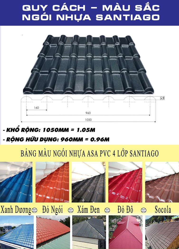 quy cách màu sắc tôn giả ngói chống ăn mòn