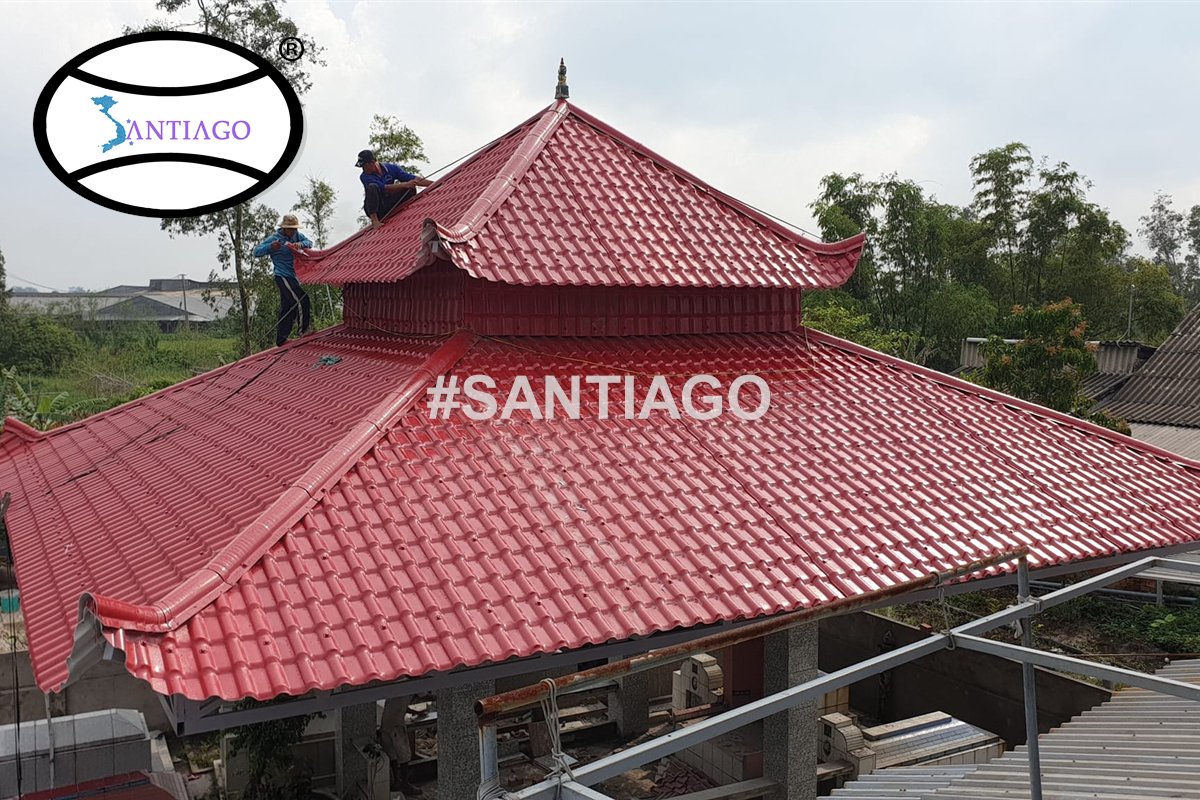Mái bát giác lợp tôn nhựa giả ngói đỏ