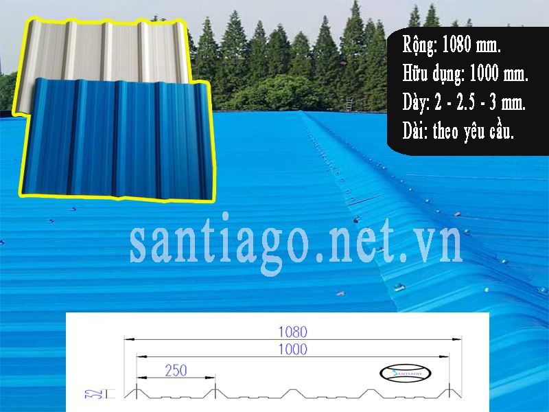 Tôn nhựa 5 sóng vuông Santiago